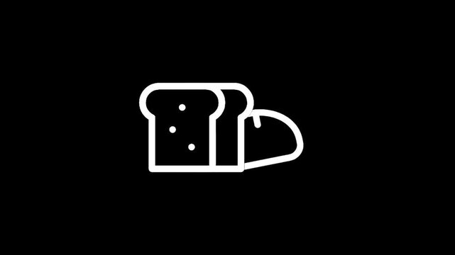 Simple white outline of sliced bread and a loaf on a black background
