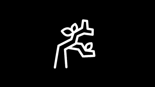 Minimalist white tree icon with leaves on a black background, simple and modern design