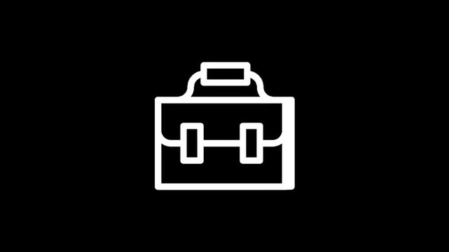 Simple white briefcase icon on a black background, representing business and travel