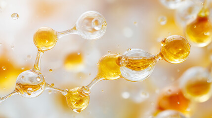 Molecular structure macro shot. Nanotechnology Skeletal Chemical Formula of water oil or hyaluronic acid. Clear gel serum texture. Cosmetic Essence Science Model Structure