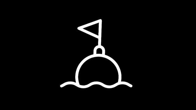 Simple line art icon of a buoy with a flag floating on wavy water