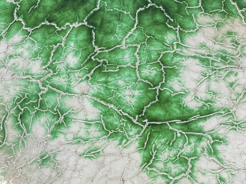 Detail of a toxic phosphogypsum waste pond in the vicinity of the town of Huelva. Aerial view. Drone shot. Huelva province, Andalusia, Spain