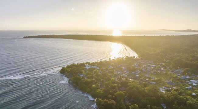 Aerial view, view of Cahuita National Park, coast and coastal landscape with forest, Punta Cahuita headland, Cahuita, Lim&oacute;n, Costa Rica