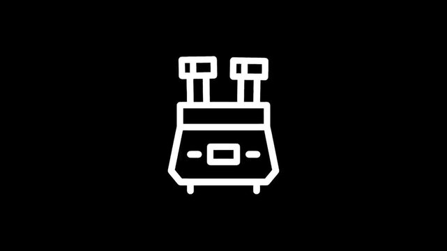 Abstract white icon of a futuristic device with two tubes on a black background