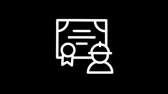 Certified worker icon with diploma and safety helmet, representing professional achievement and training