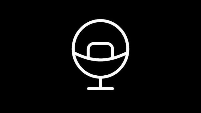 Minimalist white icon of a modern egg chair on a stark black background