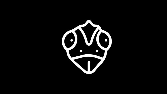Minimalist white chameleon head icon on a black background, simple line art