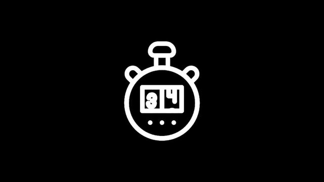Simple white stopwatch icon on a black background, representing time and measurement
