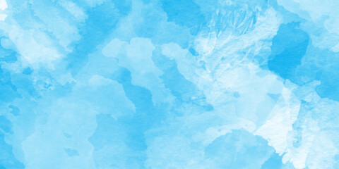 Obraz premium Abstract light blue watercolor wash background design, blue abstract geometric background flowing smooth, Soft pastel sky with fluffy clouds light turquoise color hand drawn frame illustration.