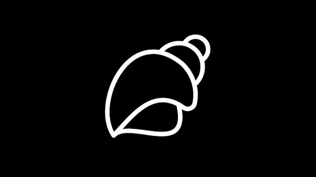 Minimalist white seashell outline on a stark black background, elegant and simple