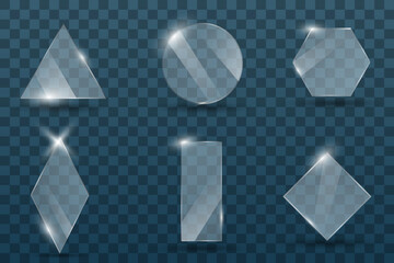 Transparent Glass Geometric Shapes Set Isolated on Transparent Background