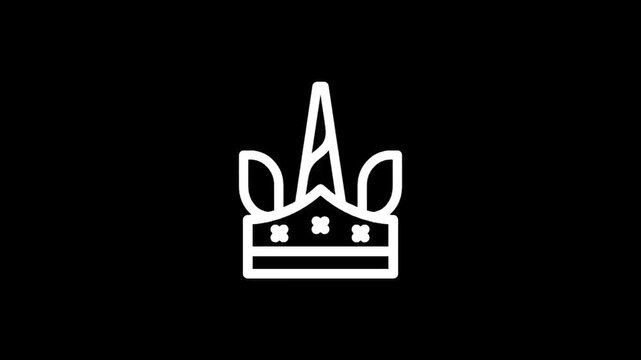 Stylized white unicorn horn and crown icon on a black background