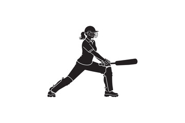 Obraz premium Female cricketer batting with full protective gear ready to hit ball, side profile silhouette