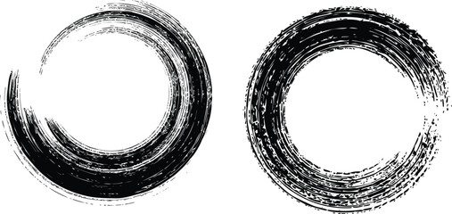 Two Black Ink Brush Stroke Circles on White vector