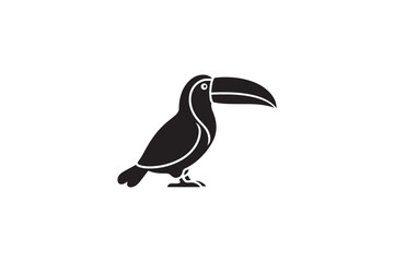 Obraz premium Black toucan bird on white background. Stylized iconic representation of tropical avian creature for design.