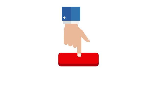 Animated index finger pressing red button on green screen background for UI interaction