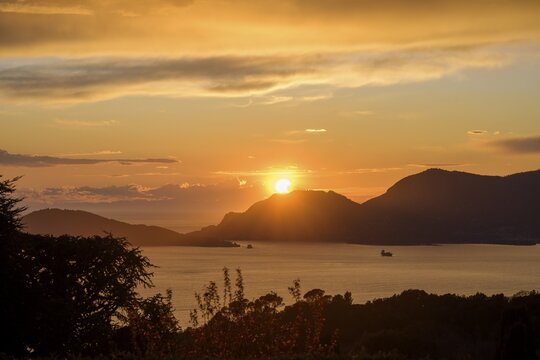 Sunset over the Bay of La Spezia, Monte Marcello, Province of La Spezia, Italy