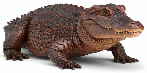 Obraz premium single crocodile isolated on white background minimal aesthetic modern graphic design concept centered framing soft light professional stock quality, Realistic Photo