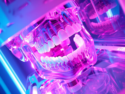 Futuristic AI Dentistry Concept with Transparent Jaw Model