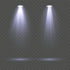 Collection of bright blue scene illumination effects with realistic stage spotlights, glowing blue beams and soft atmospheric rays isolated on transparent background ideal for concert lighting, theate