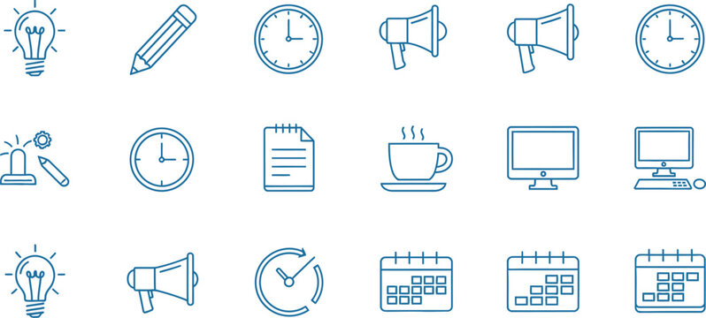 Collection of various line icons for business communication and technology