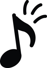 Black musical note icon with sound waves on a white background