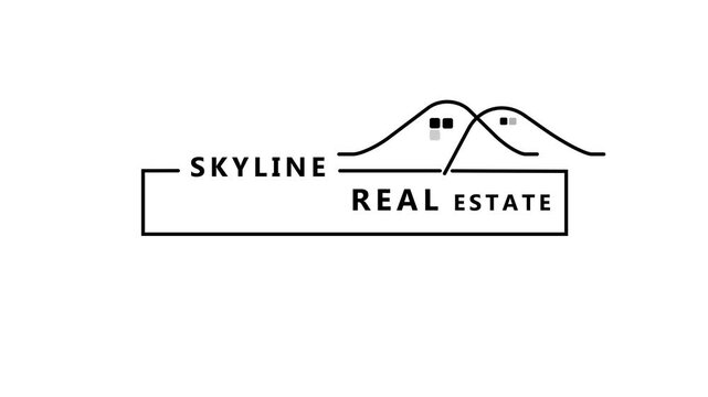 SKYLINE logo with abstract mountain peaks and rectangle frame SKYLINE