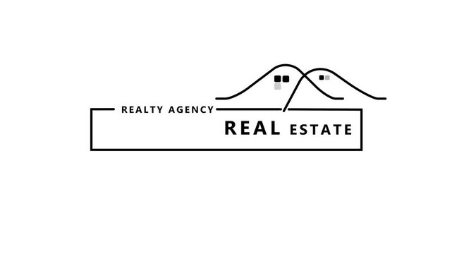 REALTYAGENCY logo with abstract mountain peaks and rectangle frame REALTY AGENCY