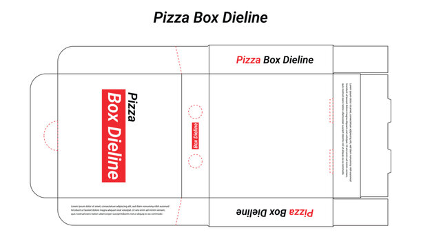 Customizable dieline pizza box template design with die-line for packaging