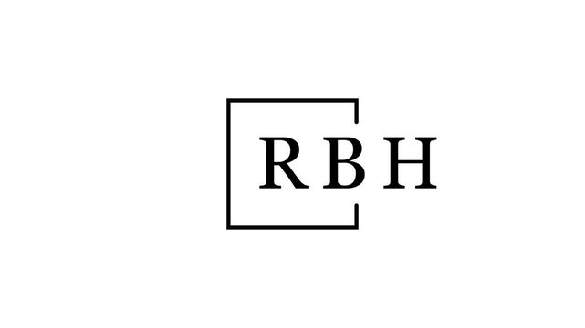RBH logo with letters inside a square frame on a white background alphabet typography