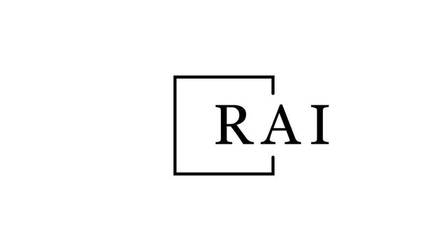 Black square frame with letters RAI inside on a white background alphabet typography