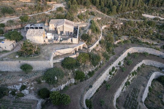 Aerial view, Abandoned Farm, La Trapa, Mallorca, Spain