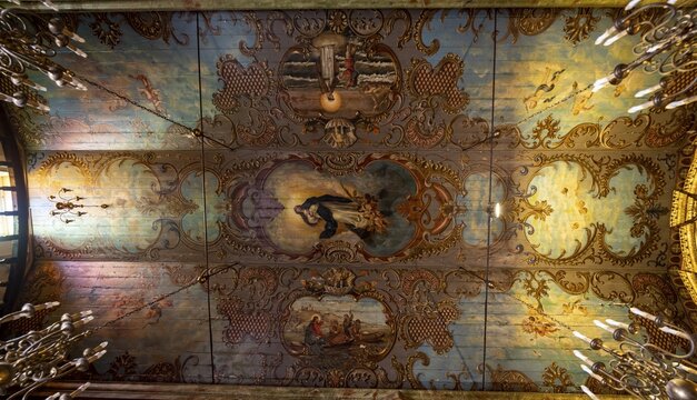 Painted wooden ceiling, Nossa Senhora da Concei&ccedil;&atilde;o Church, C&acirc;mara de Lobos, Madeira, Portugal