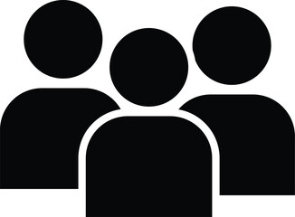 Black silhouette of three people icons on a white background