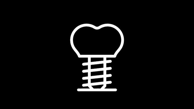 Simple white icon of a dental implant on a black background