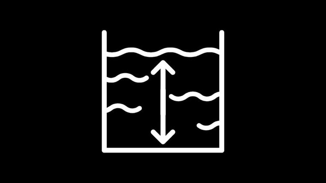 Diagram showing water level measurement with a double-headed arrow indicating depth