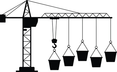 Mechanical Lifting System with Crane and Suspended Weight Vector Art
