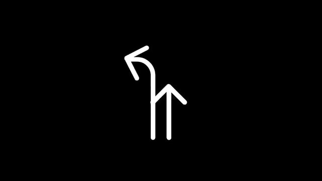 Two arrows, one straight up and one curving left, on a black background