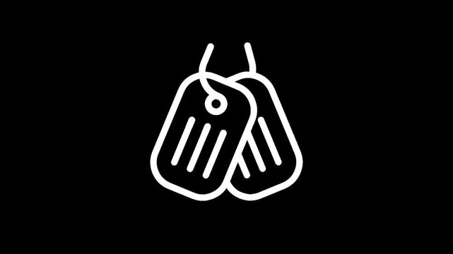 Simple white outline icon of two dog tags on a black background