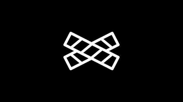Abstract white geometric symbol resembling crossed rectangles on a black background