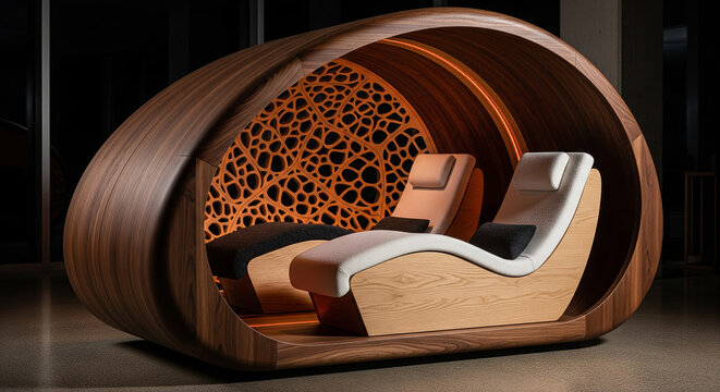 Biomorphic Wooden Sound Bath Pod