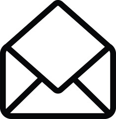 Open Envelope Icon Black Outline on White Background