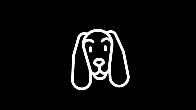 Simple white outline of a dog's face with long floppy ears on a black background
