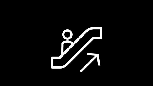 Simple line icon of a person ascending an escalator with an upward arrow