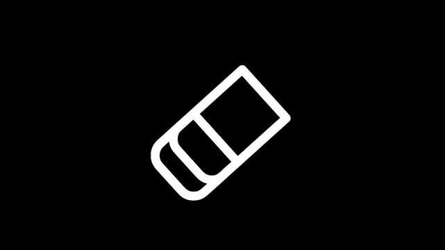 Simple white eraser icon on a black background, minimalist design for digital use