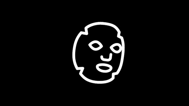 Simple white outline of a face mask on a black background, minimalist beauty icon