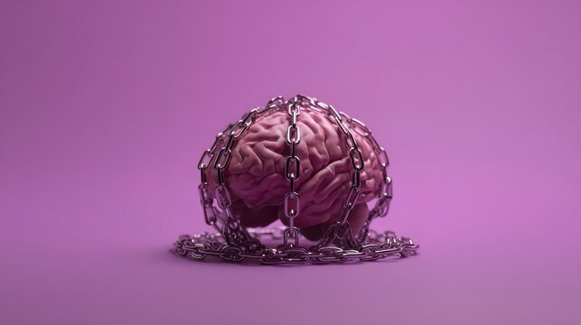 Conceptual Representation of a Brain Bound by Chains Symbolizing Mental Barriers and Restrictions