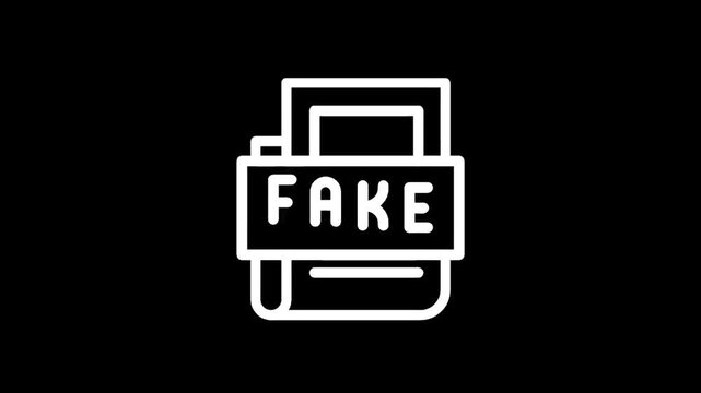 Icon of a printer with the word FAKE printed on paper