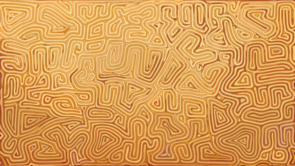 Intricate golden maze pattern with abstract shapes and lines on a warm background texture