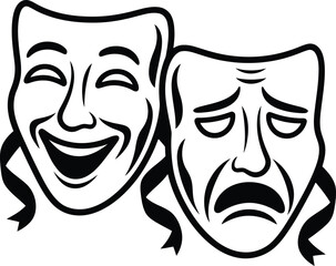 Theatrical comedy and tragedy masks in black and white